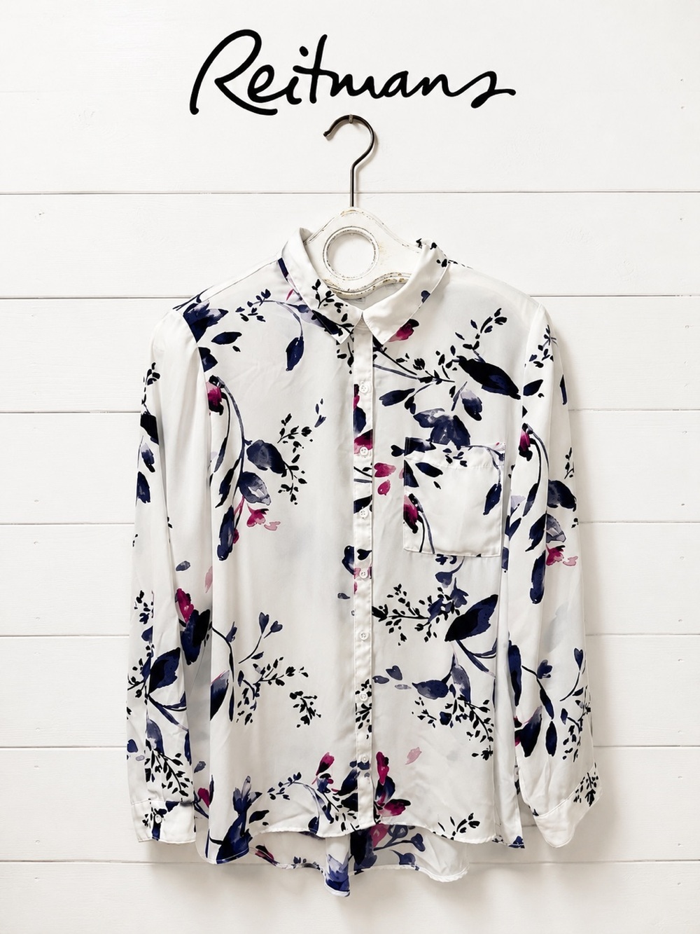 REITMANS White Floral Button-Up Blouse XXL